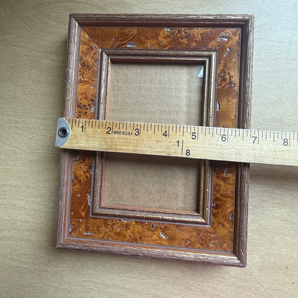 Martin Aborn Picture Frame 5x3.5 Brown Gold Excellent Burl Wood Distressed Rusti - Picture 5 of 8